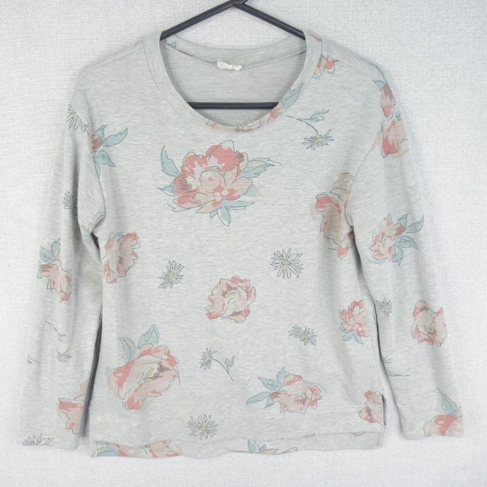 Emberley Sweatshirt Womens Small Gray Floral Long Sleeve Fleece Stretch USA Made